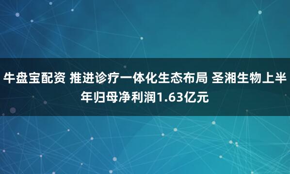 牛盘宝配资 推进诊疗一体化生态布局 圣湘生物上半年归母净利润1.63亿元